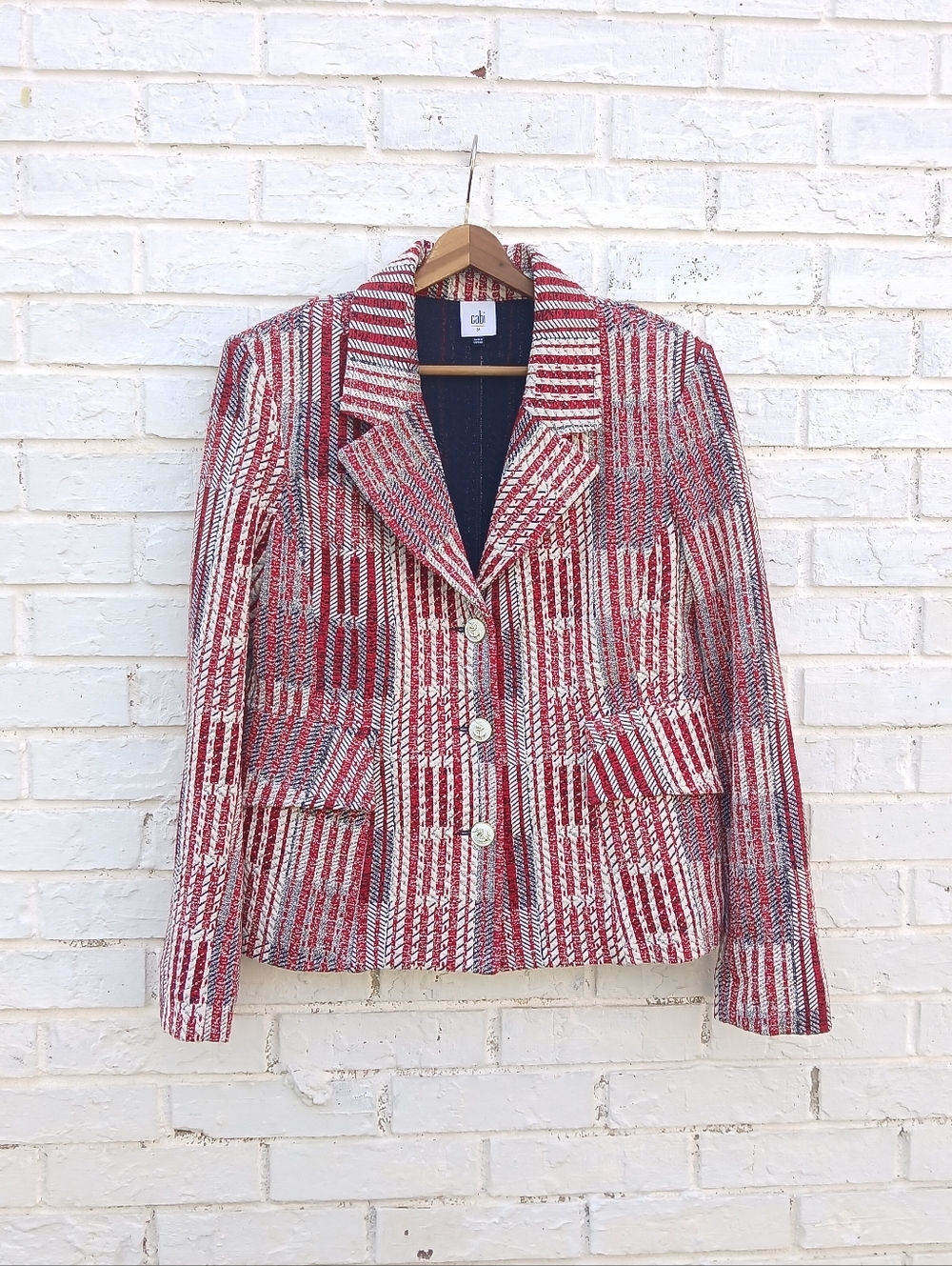 Cabi Red Patchwork Blazer Nautical Size Medium - Picture 2 of 10